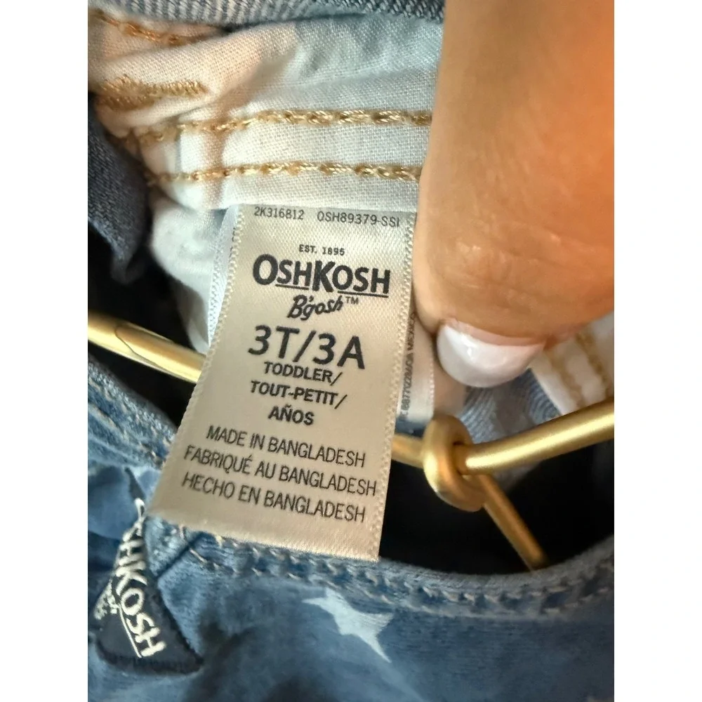OshKosh B'gosh Toddler Star Print Denim Shortalls Blue White 3T‎
